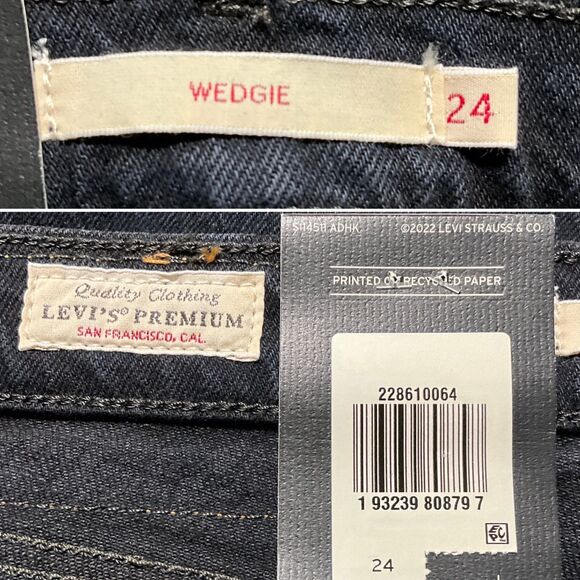 Levi's Premium Black Wedgie Jeans Button Fly High Rise Tapered Leg 24 - Picture 5 of 12